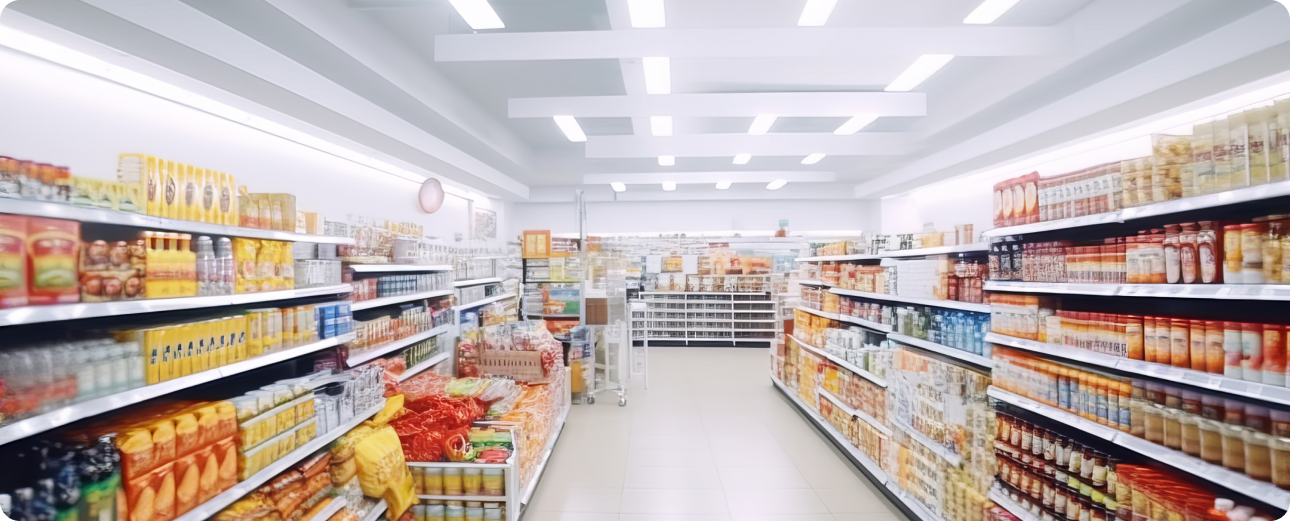 Modern supermarket aisle representing the FMCG leader’s sales and distribution operations.